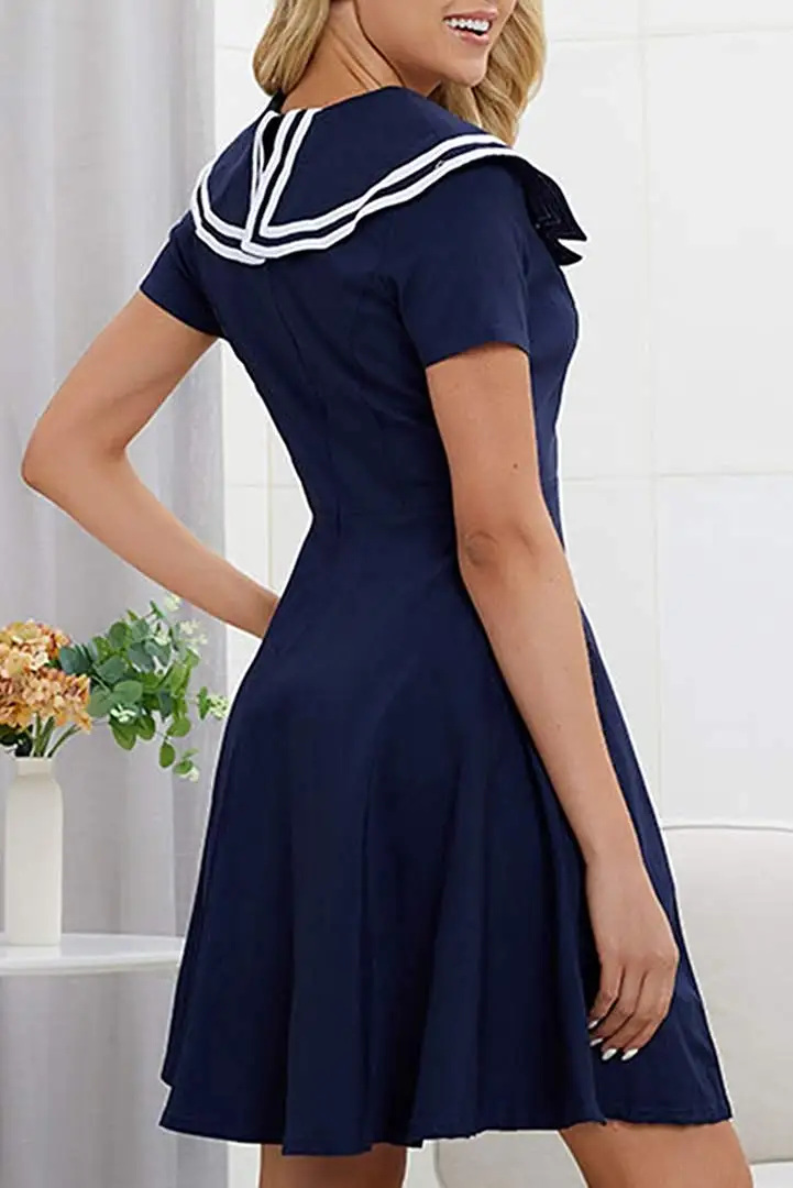 Женское летнее короткое платье кукольный воротник с коротким рукавом на