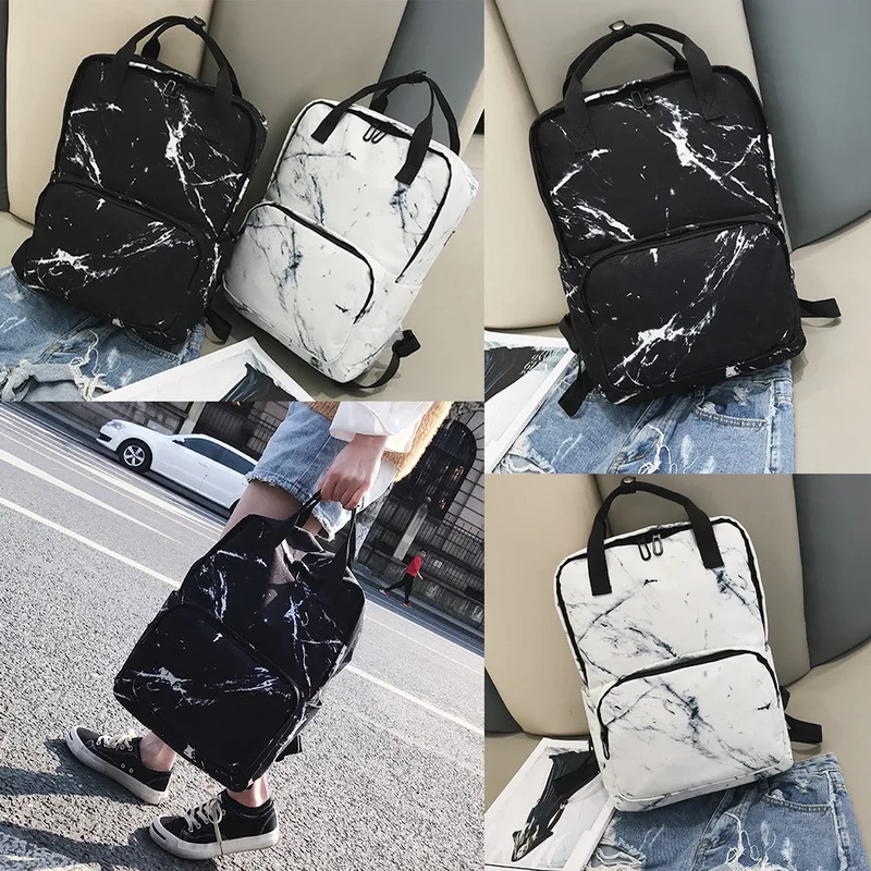 MoneRffi Women Shoulder Bag Fashion Campus Student Large Capacity School Bag Marble Pattern Backpacks Travel Rucksacks Girls New