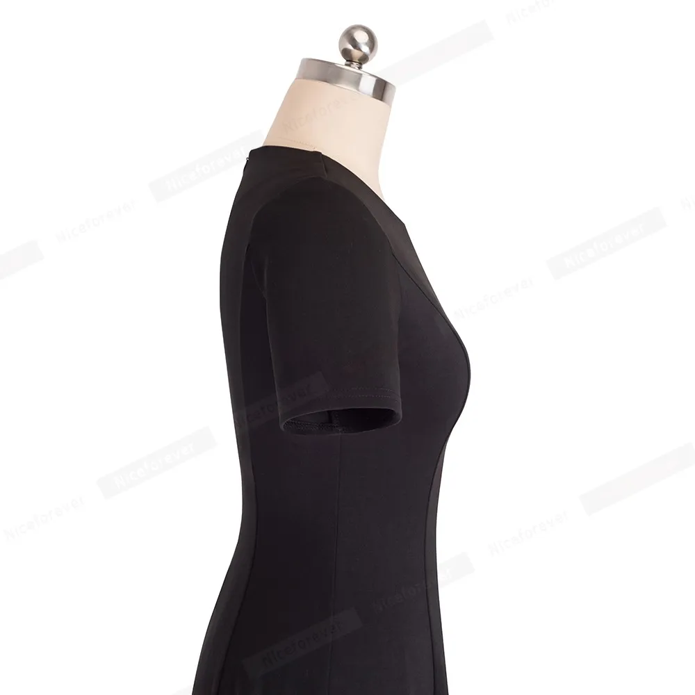 لطيفة-للأبد خمر أنيقة جولة الرقبة باختصار لون نقي vestidos ألف خط Pinup الأعمال حزب النساء مضيئة الأسود اللباس A110