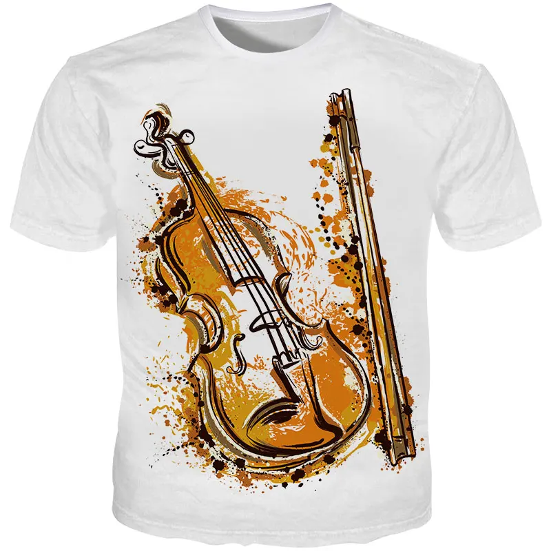 

YOUTHUP High Quality Men's t shirts Violin Print Top Tees Summer Short Sleeve White T shirts Funny Male casual T-shirts Harajuku