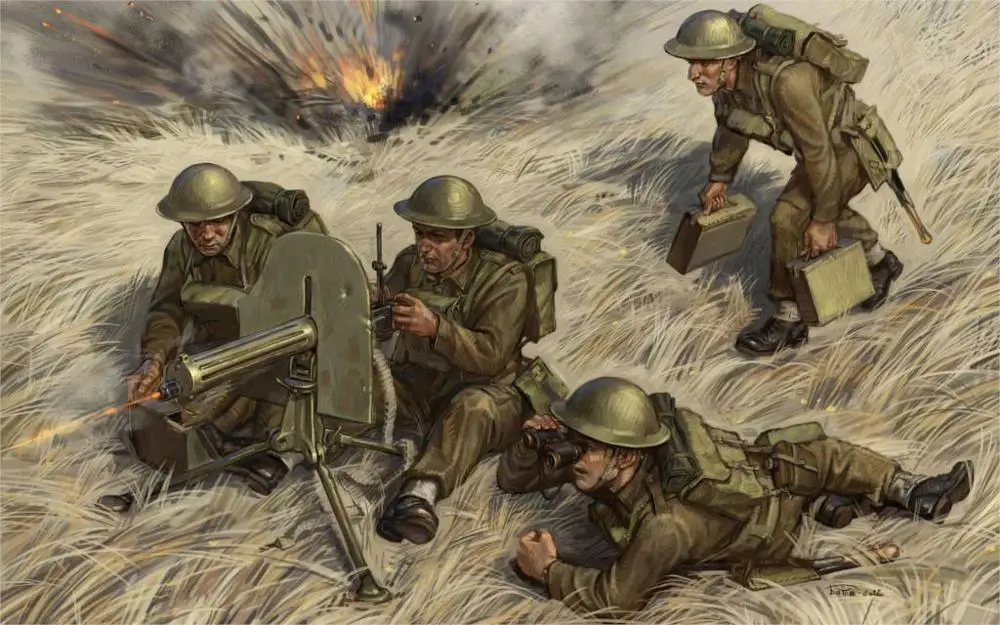 art the soldiers the British machine gun with calculation WW2 4 Sizes