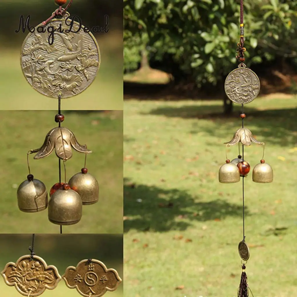 MagiDeal Chinese Fish Lotus Pond Metal Bell Lucky Feng Shui Hanging Charm Wind Chime Craft Home Car Hanging Decor