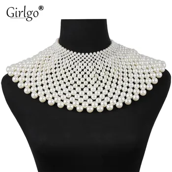 

Girlgo 2019 Fashion Simulated Pearl Necklaces For Women Charm Full Beads Statement Necklace Valentine Gifts Luxury Party Jewelry