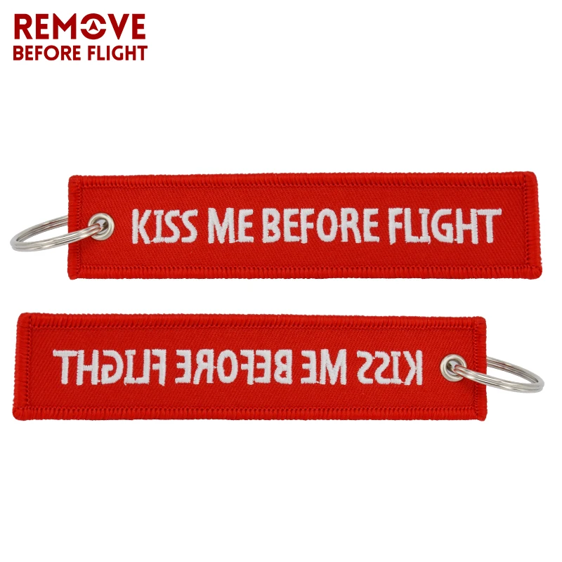 Kiss Me Before Flight Key Chain Label Red Embroidery Key Ring Special Luggage Tag Chain for Aviation Gifts Car Keychain Jewelry (12)