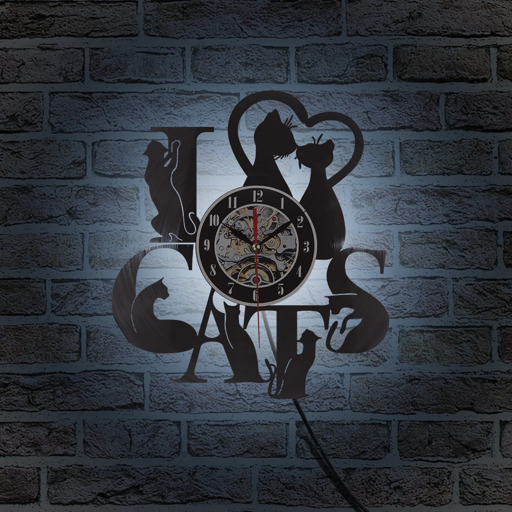 Horloge Murale Vintage En Vinyle Theme Chats Enregistrement Cd Horloge Decorative Unique Et Silencieuse Chaton 3d Aliexpress