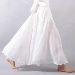 Для женщин хлопчатобумажная льняная юбка длинные Высокая талия плюс Размеры эластичная линия Белый Юбки Mori для девочек плиссированные