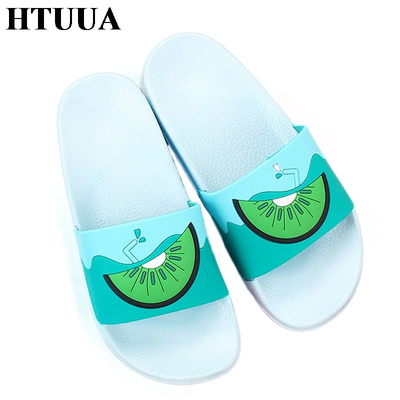 

HTUUA Brand New Cartoon Fruit Slippers Women Summer Slides Flat Shoes Beach Flip Flops Summer Sandals Soft Home Slippers SX2044