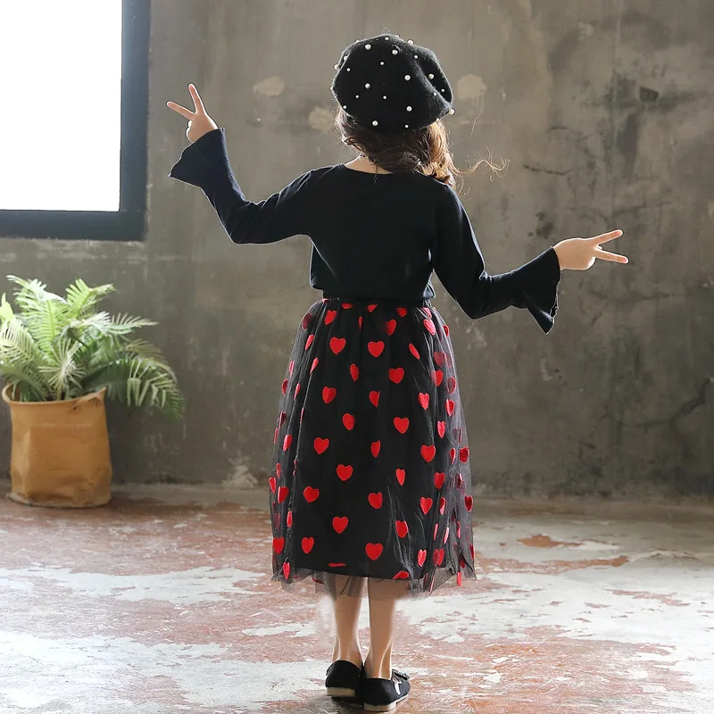 maxi long toddler girls tutu skirts kids autumn winter embroidery heart pattern teenage girls skirts children clothing 2018 new (5)