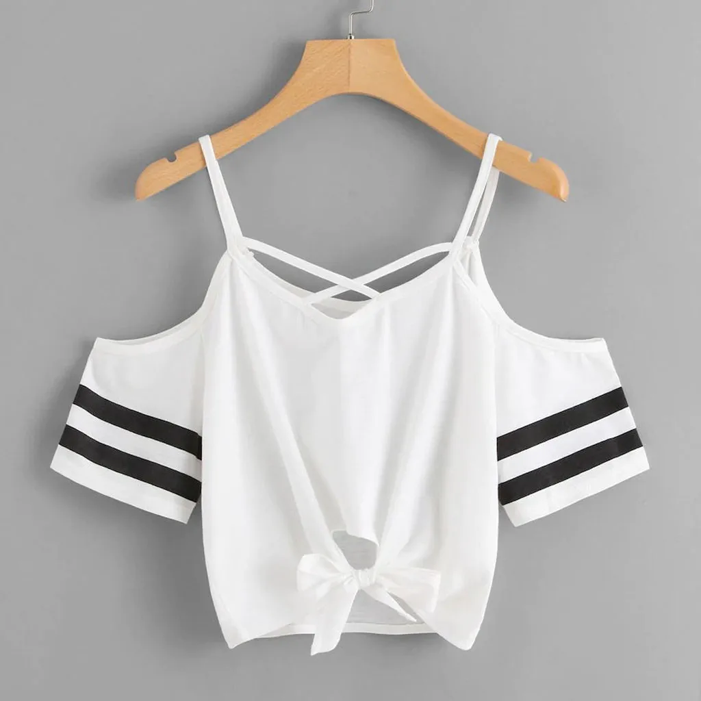 Women Summer Casual Cold Shoulder Short Sleeve V Neck Tops Blouse Polyester blusas mujer de moda 2019 C3077 | Женская одежда