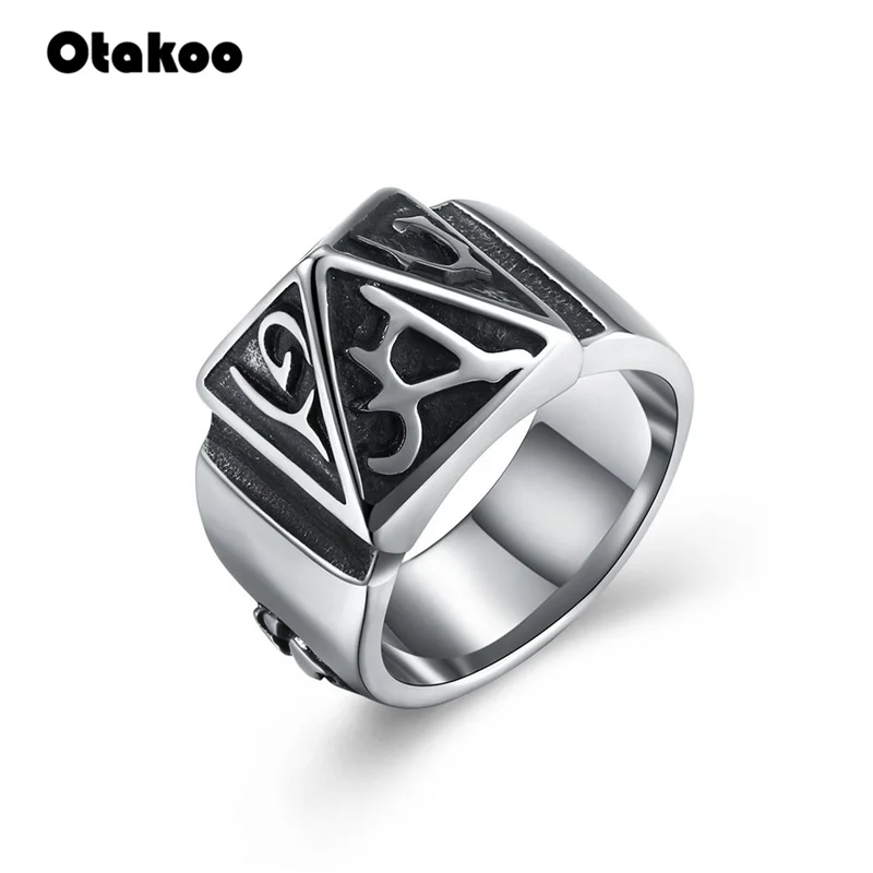 Otakoo Punk Fashion Style Antique Retro Male Jewelry Viking Ring Female Black Amulet Vintage Norse Rune Rings For Women | Украшения и
