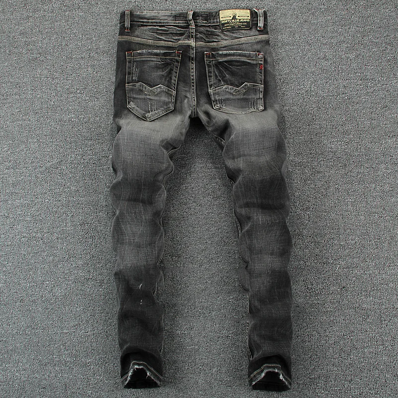 Black Gray Color Denim Mens Jeans Slim Fit Classic Ripped Jeans For Men Brand Clothing Italian Style High Quality Stripe Jeans