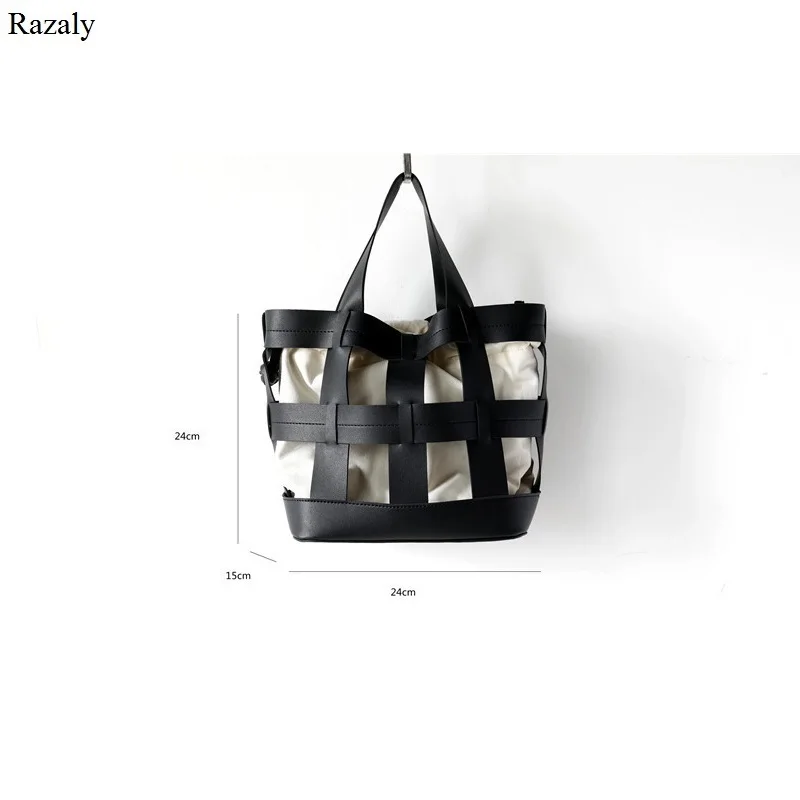 Бренд Razaly, Большая вместительная женская большая сумка, открытая корзина, ведро, ручная сумка, плетение, летняя, Пляжная, дорожная, кожаная, холщовая, дизайнерская