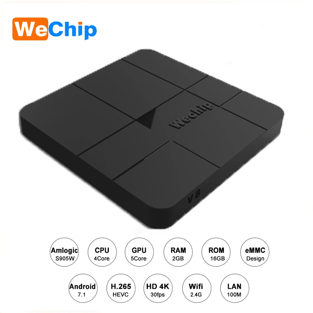 

Wechip V8 Android 7.1 2G 16G Smart TV Box Set Top Box S905W Quad-core 2.4GHz WiFi 4K Media Player 1G/8G Google Play Youtube BOX