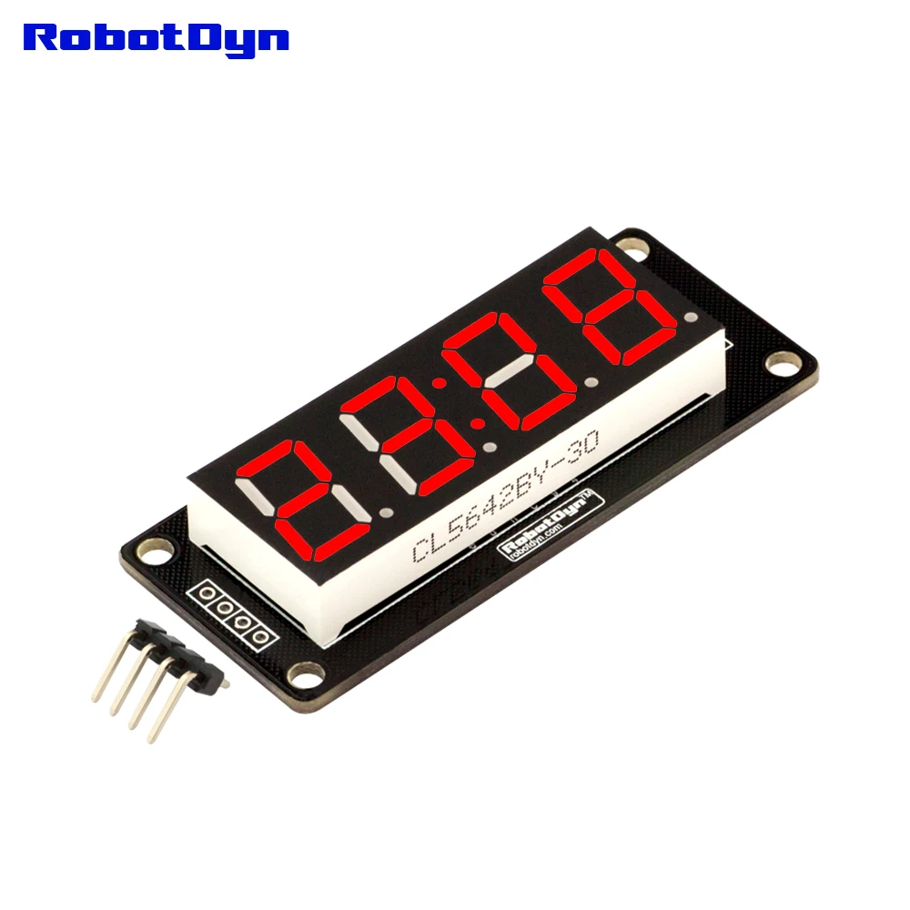 4 Digit LED 0.56" Display Tube (clock, colon), 7 segments RED, TM1637, disp. size 50x19mmin