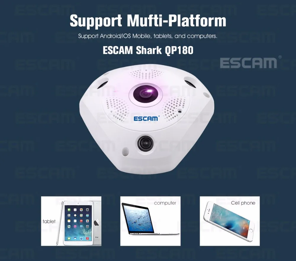 ESCAM Shark QP180 HD 960P 1.3MP 360 градусов панорамная рыбий глаз PTZ инфракрасная камера VR камера поддержка VR коробка и micro SD карта