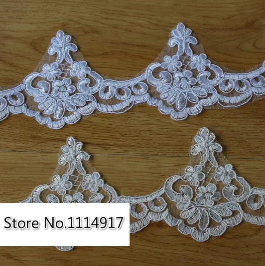 

White/Ivory white Car-bone Embroidered Small Lace Trim Handmade DIY Wedding Dress Veil Decor Accessories Width 8.5cm 6Yd/lot