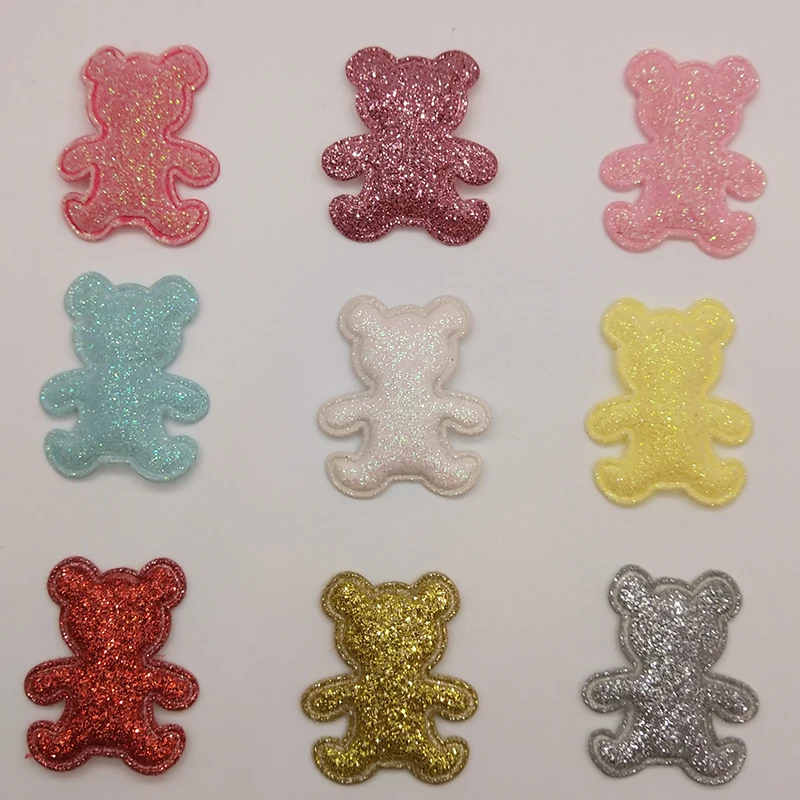 

500pcs/Lot 2.8cm x 3.3cm Wholesale Teddy bear padded appliques glittery patches for scrapbooking DIY hair accessories