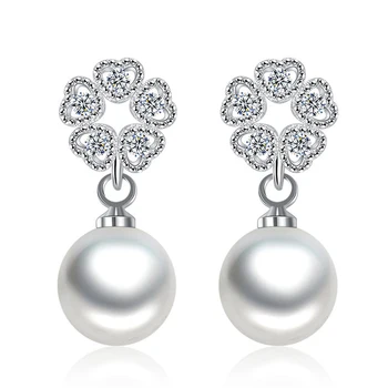 

XIYANIKE Zircon Crystal Loves Heart Shape Pearl Earrings Fashion Jewelry New Design Long Tassel Silver Earring VES6658