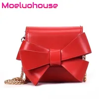 Moeluohouse Cute bag for women crossbody Bow Girl Chain Hasp Flap Fold Korean Style PU Fashion Kawaii MIni Gift bow decor flap pu bag