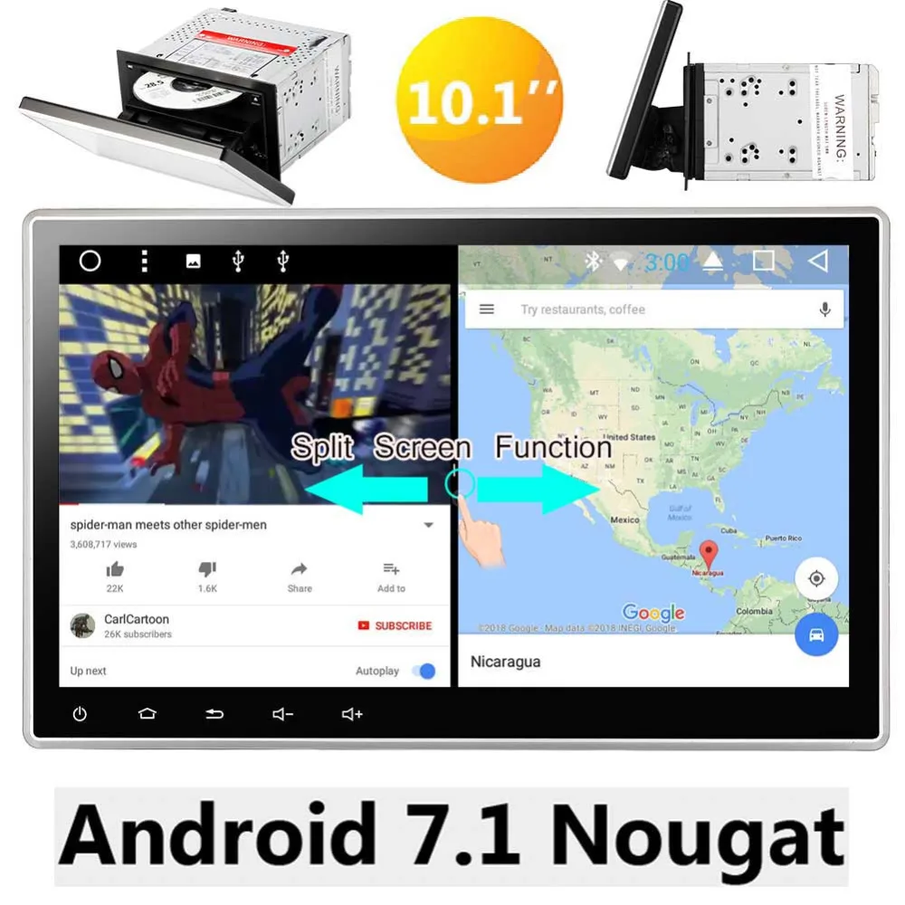 

Touch screen Support AM/FM Reverse Camera Subwoofer 10.1 inch Android 7.1 Double 2 Din Car Stereo GPS Navigation 2G 16G IN Dash