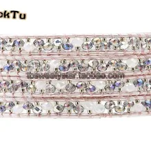 Промо-фиолетовый хрустальные бусины розовая кожа браслет обруча