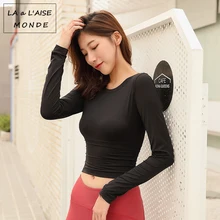 Для женщин центр письмо Йога Топы Йога рубашки с длинным рукавом тренировки Топы Фитнес работает спортивная футболка Training Йога Спортивная