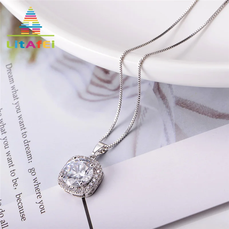 

Necklace Jewelry Square Shine Crystal Pendant Necklace for Women Girl Rhinestone jewelry Trendy Tiny Gift