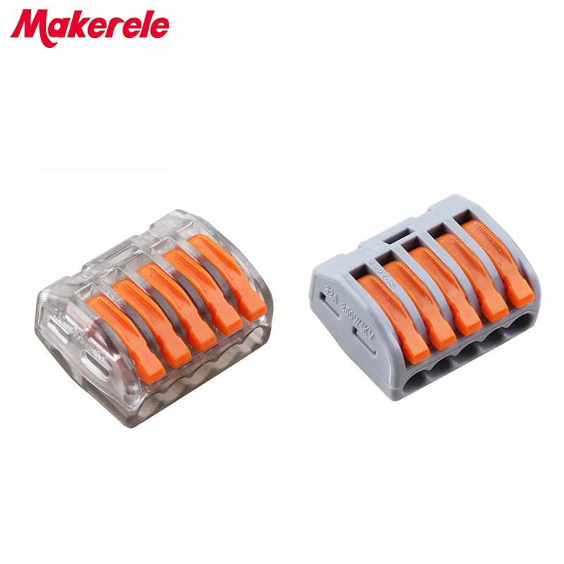 

5pcs WAGO 222-415 (PCT215)Universal Compact Wire Wiring Connector 5 pin Conductor Terminal Block With Lever 0.08-2.5mm2