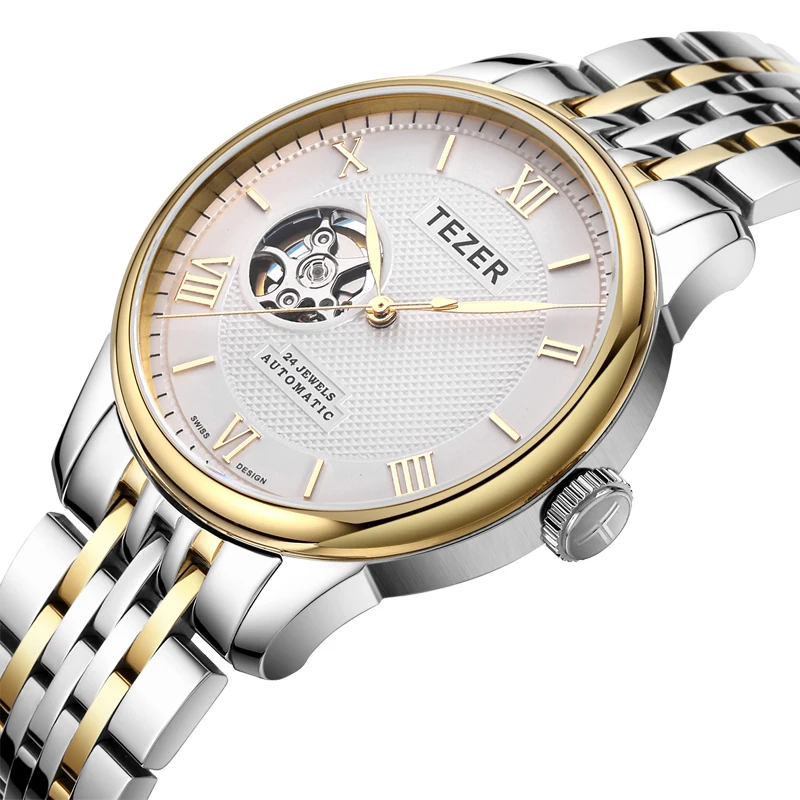 Free Shipping TEZER Brand Men Auto Mechanical Tourbillon 50 Meter Waterproof Day Week Michanical Hand Wind