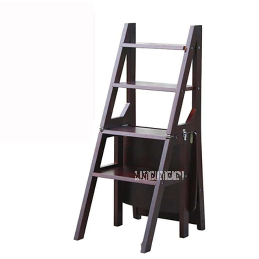 Многофункциональная четырехступенчатая библиотечная лестница, стул из цельного дерева, стул для лестницы, домашний складной деревянный стул, стремянка, обеденный стул - Цвет: Dark brown