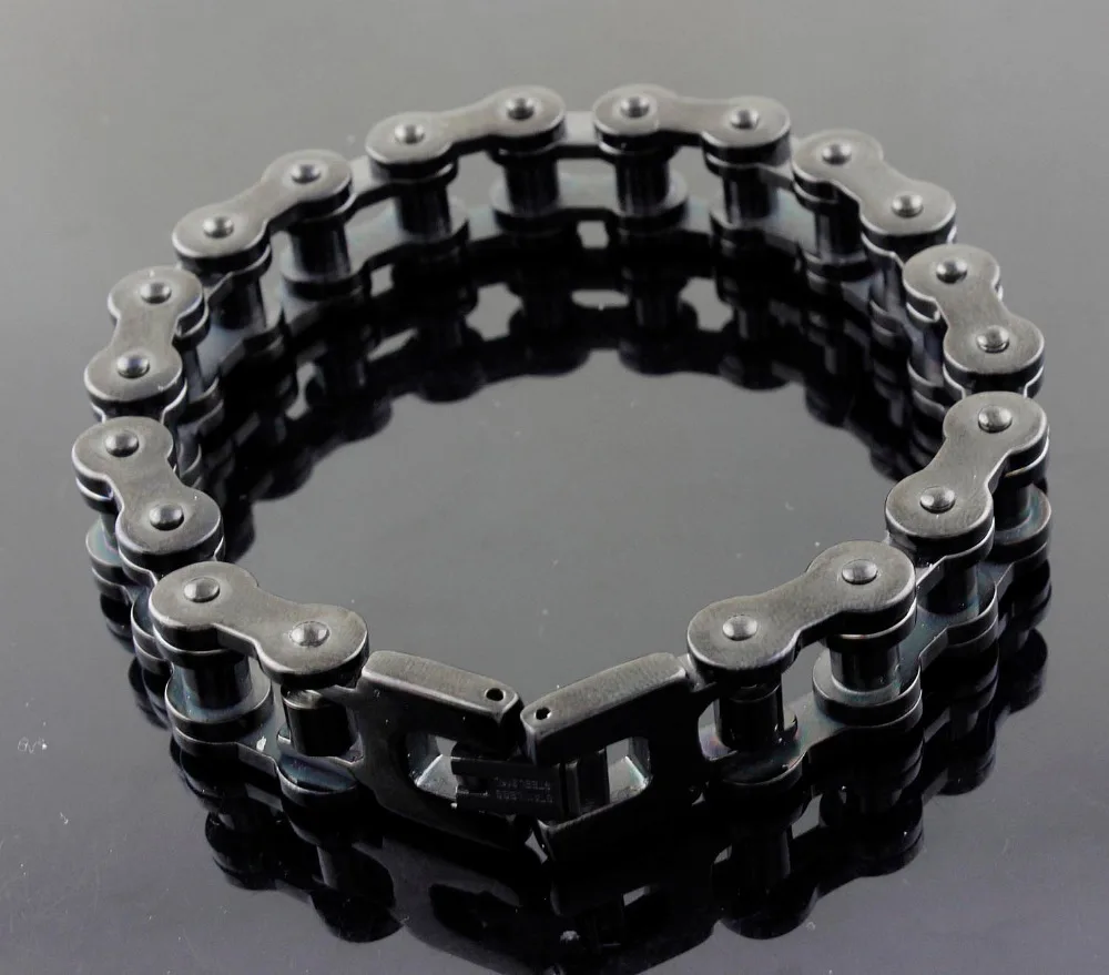 Titauim 316L Stainless Steel Mens Heavy Black Motorcycle Bike Chain Bracelet Gift 1.4cm width-in