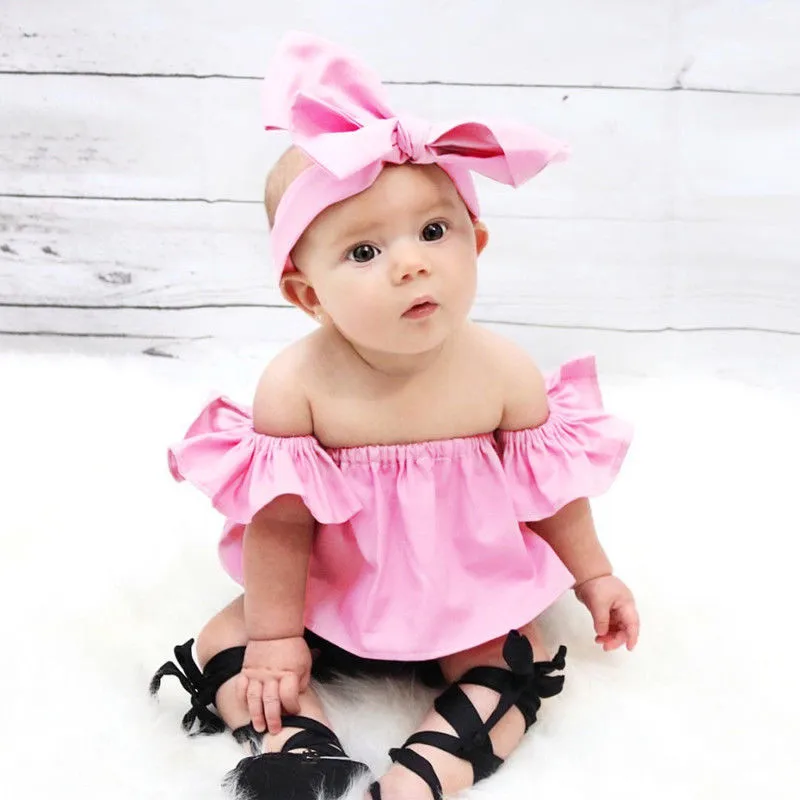 

Newborn Baby Girls Princess Ruffle T-shirt Tops New Fashion Cute Baby Girls Off Shoulder Crop Top T-shirt Summer Sunsuit