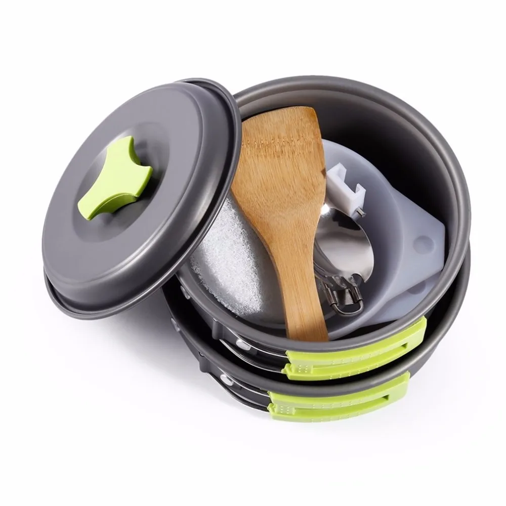 Nuevo juego de cubiertos de acero inoxidable para vajilla, utensilios de cocina para acampar, juego de utensilios de cocina, olla para barbacoa, cocina para exteriores, 8 unids