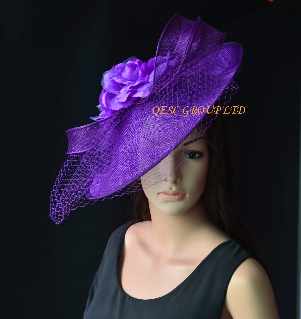 NEW Purple Large sinamay hat saucer fascinator hat Silk flower
