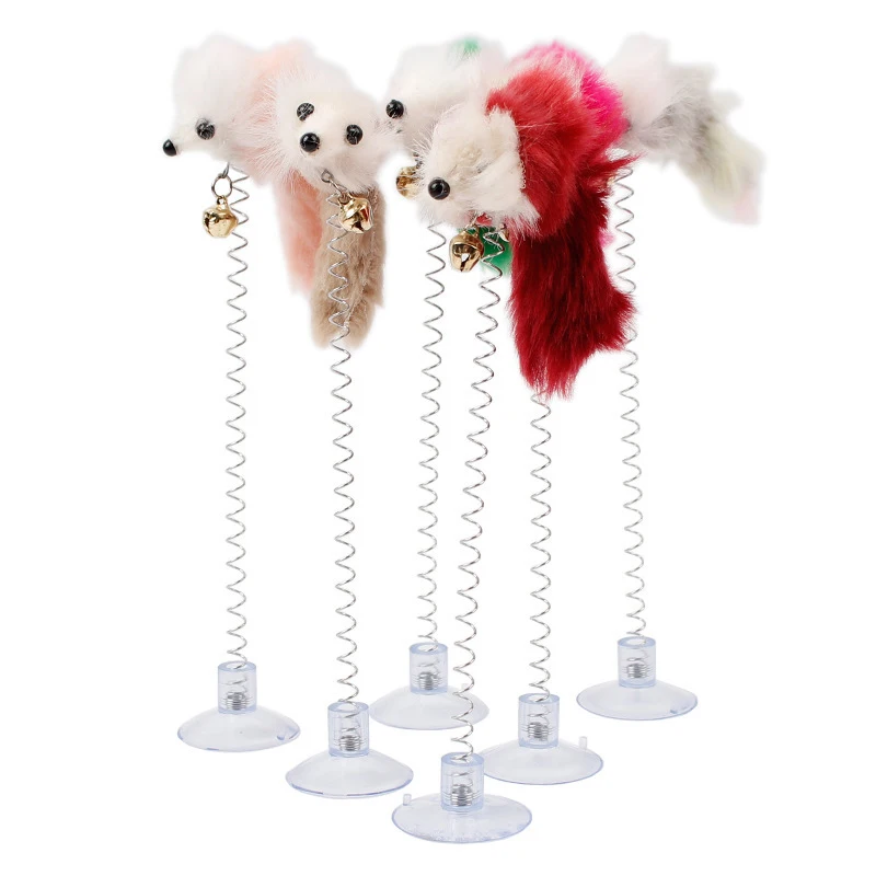 1pc Funny Cat Toys Elastic Feather False Mouse Bottom Sucker Toys for Cat Playing Pet Seat Scratch Toy Pet Cat Product