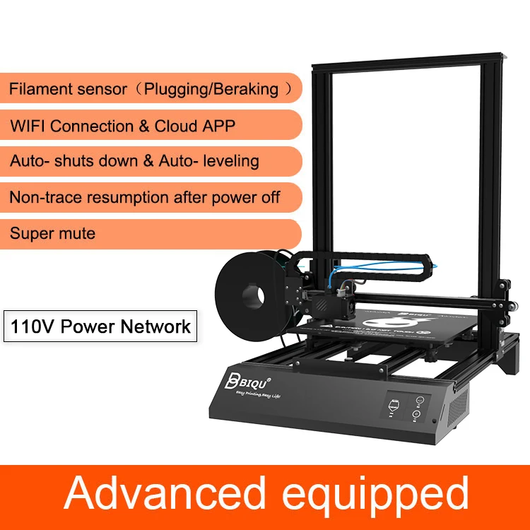 BIQU Thunder DIY 3d принтер металлический автоматический Выравнивающий Reprap i3 принтер Датчик накаливания Mk8 экструдер Impressora супер умный 3d принтер - Цвет: Advanced 110V
