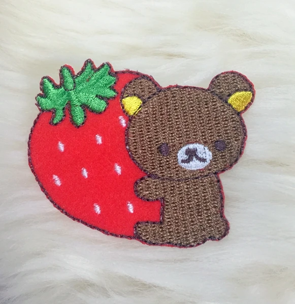 5pcs cartoon Strawberry rilakkuma fabric Embroidered patch sew on Motif
