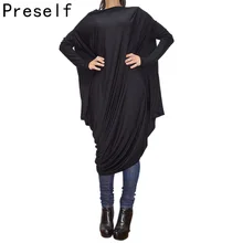 Preself New atutmn Winter Women Casual Batwing Sleeve Loose Asymmetric Knit Dress Ladies Oversized Plus Size dresses vestidos