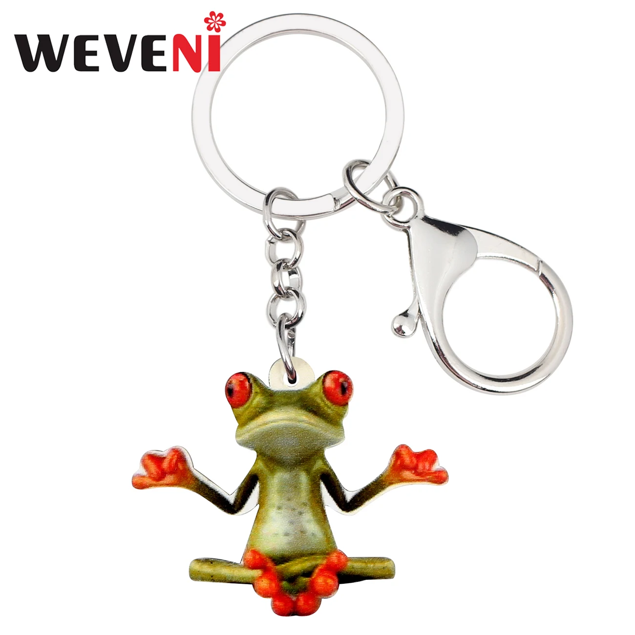 WEVENI Acrylic Meditation Frog Key Chains Keychain Holder Anime Animal Jewelry For Women Girls Bag Car Purse Charms Gift Pendant