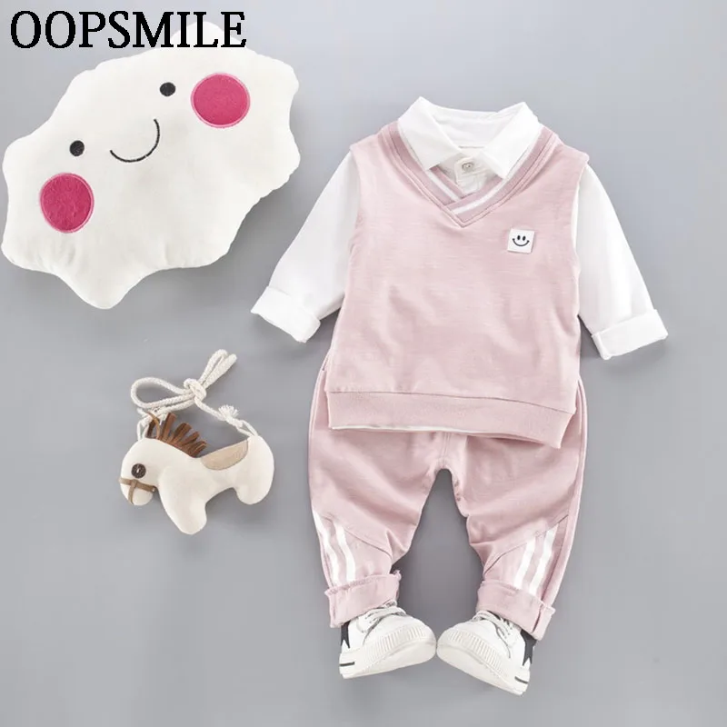 

Baby Clothes Set Unisex Overall suit Turn-down Collar Shirt+Vest+Casual Pants 3pc Suit Baby Girls Clothes Cartoon roupas de bebe