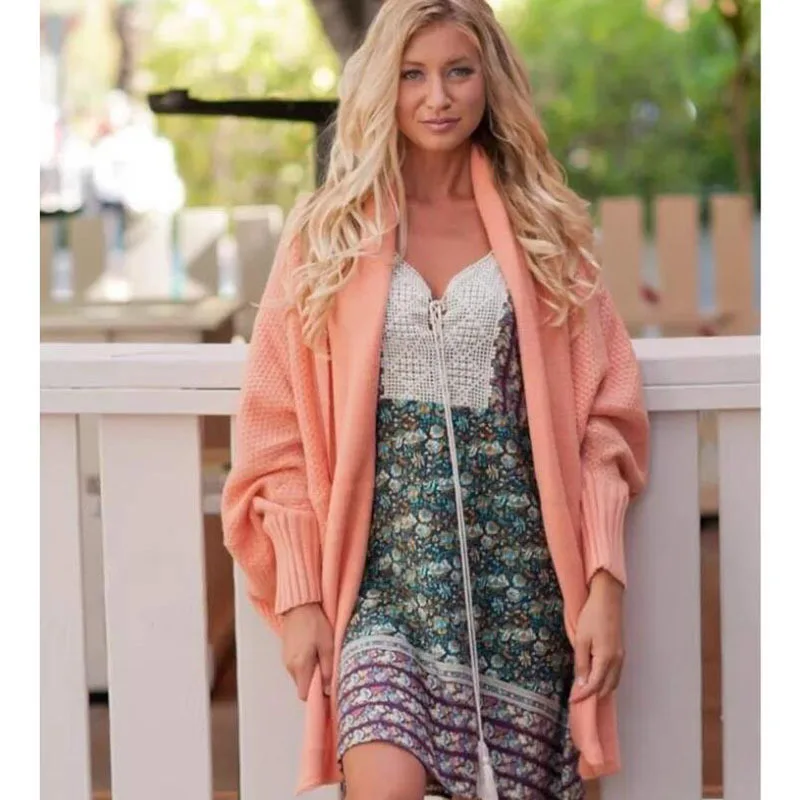 2019 Autumn Streetwear women England Bat Sleeve Simple Type Sweater Women's Knitting Cardigan |