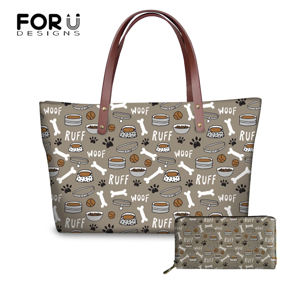 

FORUDESIGNS Women Handbags Set Large Tote Dog Bone Paw Pattern with Wallets Purse Shoulder Bag Zipper Sac A Main Femme 2019 New