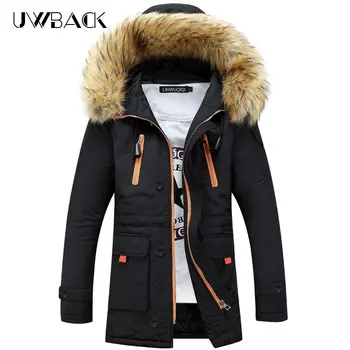 

Uwback Men Winter Down Jackets Fur Collar Hooded Thicken Warm Parkas Homme Big Pockets Slim Outwear Coat Man Plus Size 3XL XA668