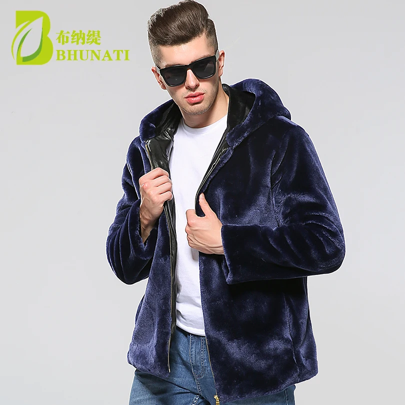 Faux Fur Coat Men Silver Color Winter Warm Soft Comfortable Mink Fur Hooded Jacket 2018 Male Outwear Zipper Coats