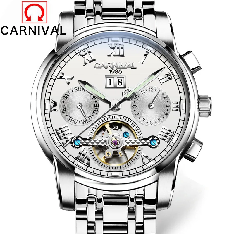 Карнавальные Мужские автоматические механические часы Tourbillon Мужчины Скелет