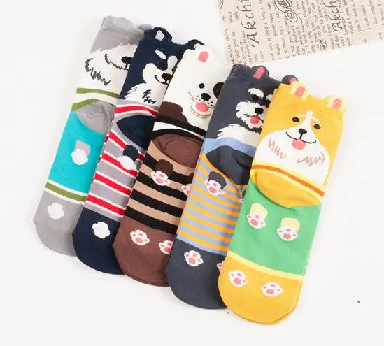 

Newly Design Cute Cartoon Dog Socks Striped Pattern Women Cotton Sock Winter
