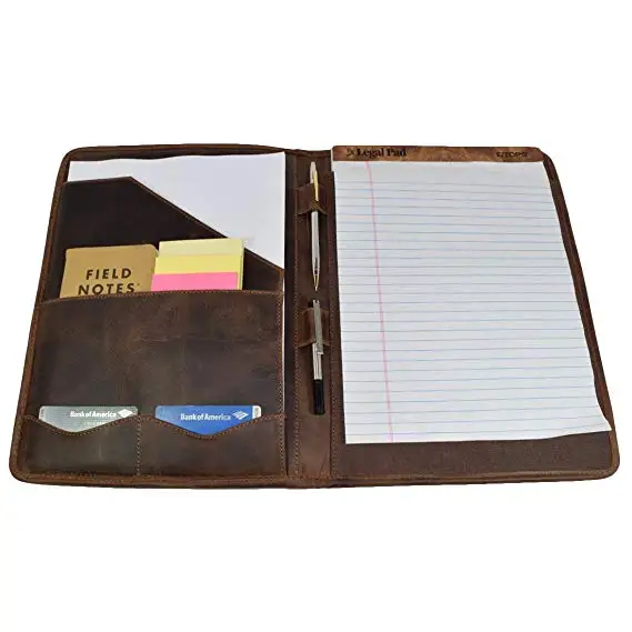

Genuine Leather Professional Portfolio Document Folder Organizer Padfolio A4 Writing Pad Pen Card Holder Handmade