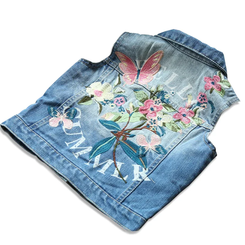 

Girl Waistcoat Spring Autumn Kids Vest Jacket 2018 Flower Butterfly Embroidered Denim Vest Child Clothes Girls Clothes