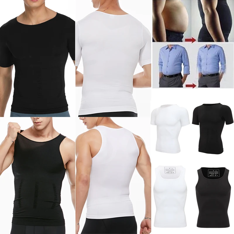 Men's Shaper Cooling T-Shirt Compression Shapewear Body Shaper Chest Binder  Shirt Slimming Waist Tummy Trimmer Shapers Body Top