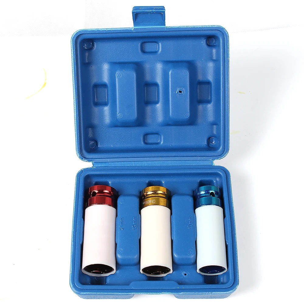 

3 Pcs 1/2 Inch Dr. Color Code Thin Wall Deep Impact Socket Set (17mm/19mm/21mm) Air Wrench Garage Tools Automobile Repair